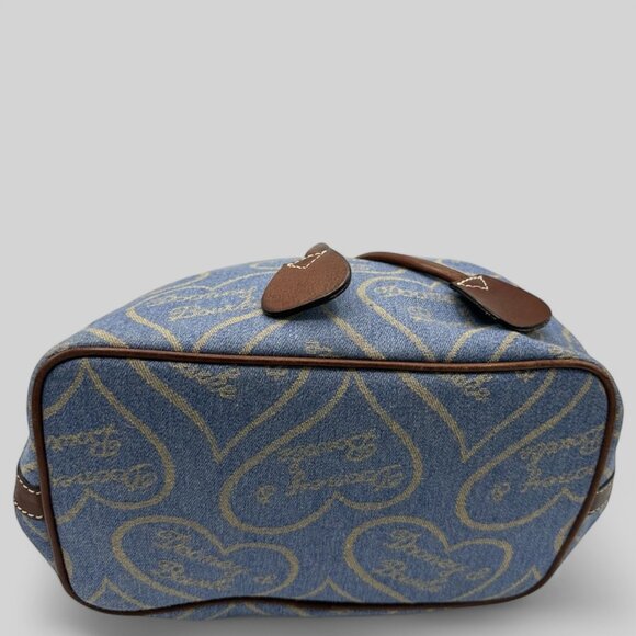 Vintage Dooney & Bourke Blue Denim Canvas Hearts Sig Drawstring Bucket Bag - Picture 7 of 15